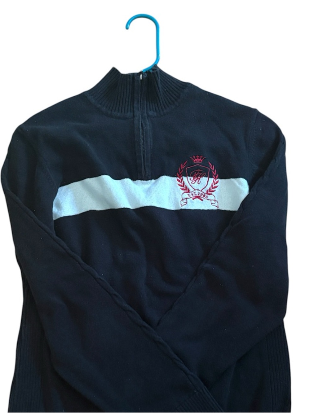 tommy hilfiger Quarter-Zip Sweater with White Chest Stripe
